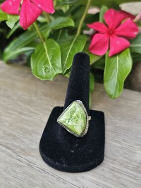 Gaspeite Gemstone Sterling Silver Ring 8.5